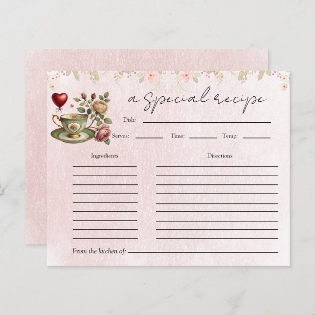 Floral Teapot Bridal Shower Tea Party Recipe Card (Front/Back)