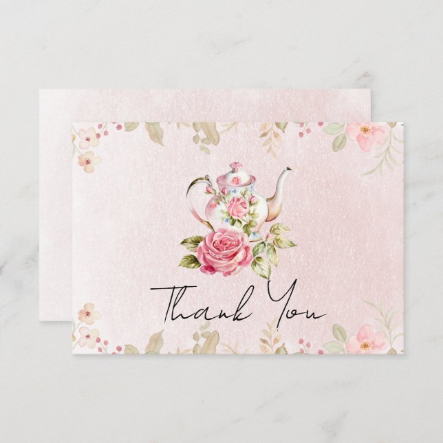 Floral Teapot Bridal Shower Tea Party Thank You (Front/Back)