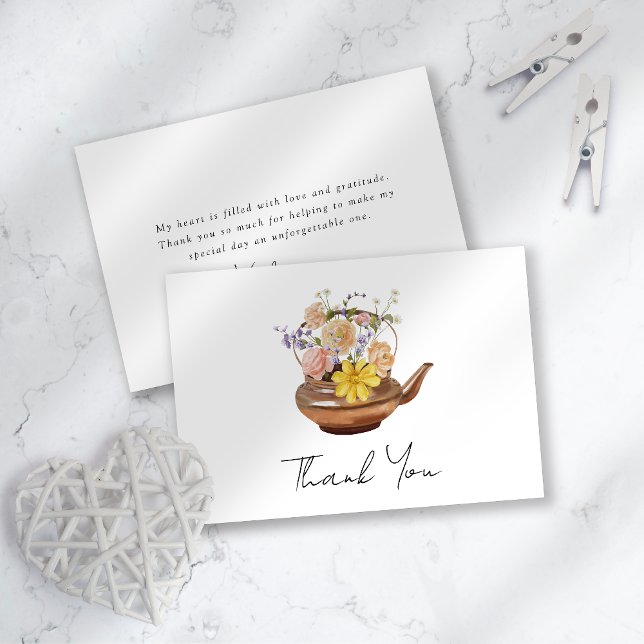 Floral Teapot Bridal Shower Tea Party Thank You Card (Creator Uploaded)