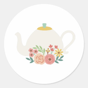 Floral Teapot Classic Round Sticker