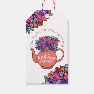 Floral Teapot Girls Birthday Thank You Favour Gift Tags