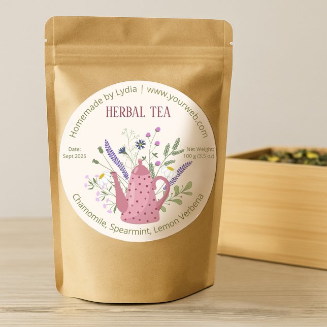 Floral Teapot Herbal Tea Label (Creator Uploaded)