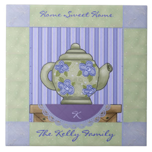 Floral Teapot Quilt Block Decorative Tile