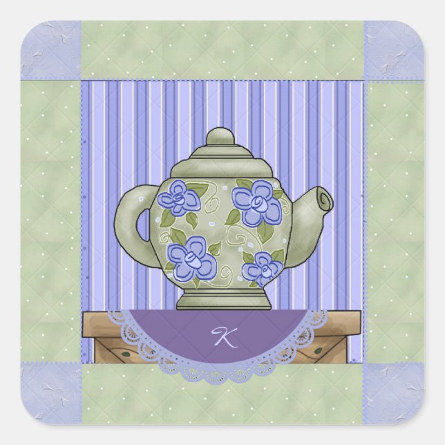 Floral Teapot Quilt Square Sticker (Front)