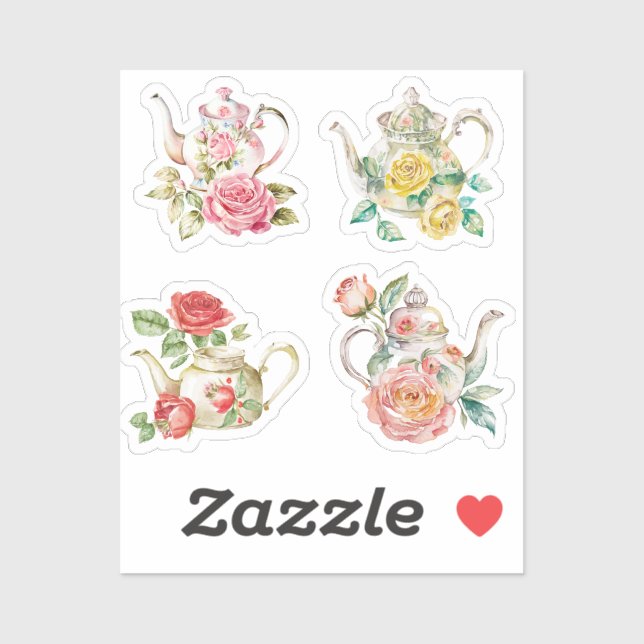Floral Teapot Stickers (Sheet)