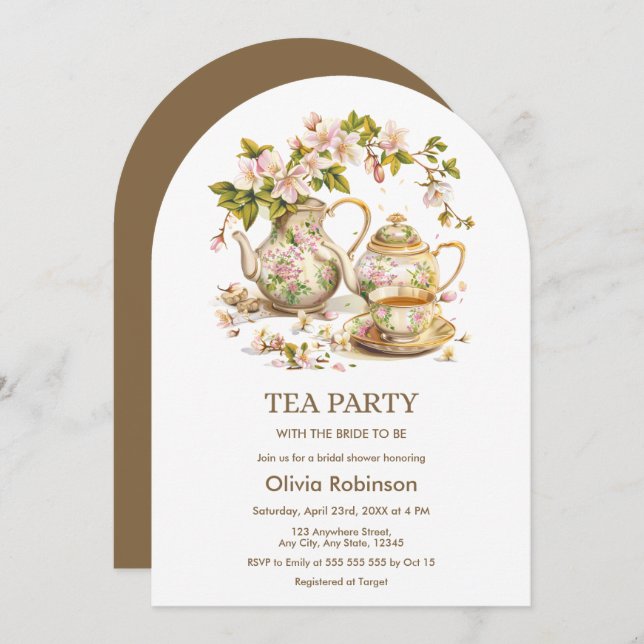 Floral Teapot Tea Party Bridal Shower  Invitation (Front/Back)