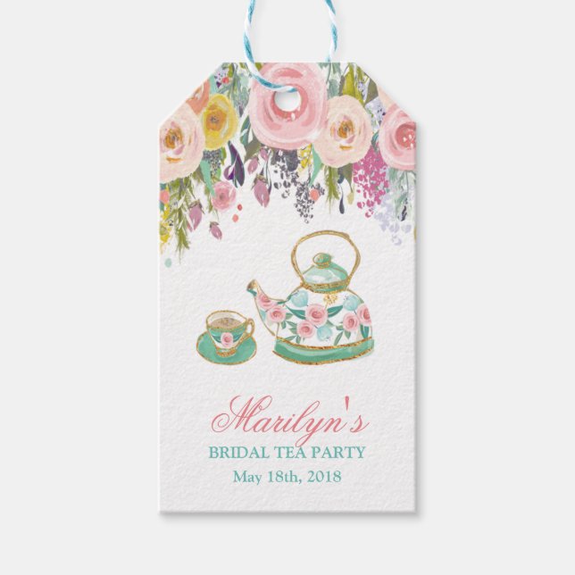 Floral Teapot Tea Party Favour Gift Tag (Front)