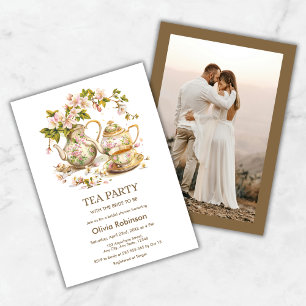 Floral Teapot Tea Party Photo Bridal Shower Invitation