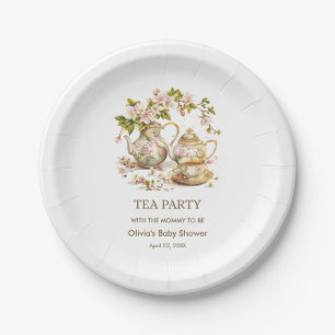 Floral Teapot Tea Party Time for Tea Baby Shower  Paper Plate