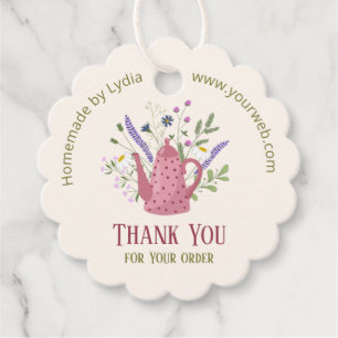 Floral Teapot "Thank You for Your Order" Scalloped Favour Tags