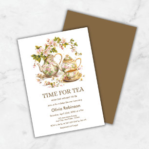 Floral Teapot Time for Tea Baby Shower  Invitation