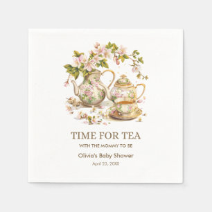 Floral Teapot Time for Tea Baby Shower Napkin