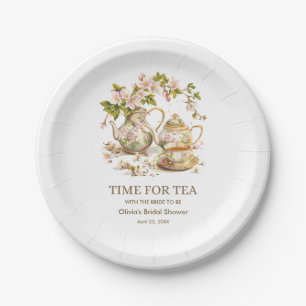 Floral Teapot Time for Tea Bridal Shower  Paper Plate