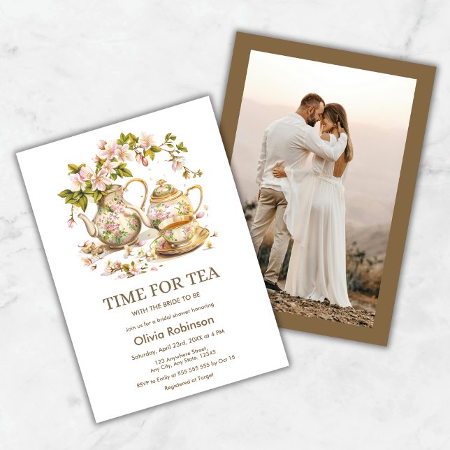 Floral Teapot Time for Tea Photo Bridal Shower  Invitation (Floral Teapot Time for Tea Photo Bridal Shower Invitation )