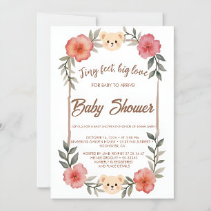 Floral Teddy Bear Baby Shower Invitation Neutral