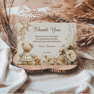 Floral Teddy Bear Baby Shower Thank You Card
