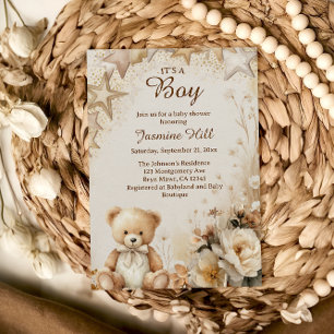 Floral Teddy Bear It’s a Boy Baby Shower Invitation