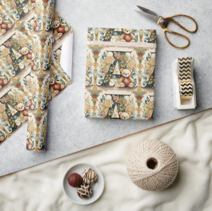 FLoral Teddy Bear letter A Wrapping Paper