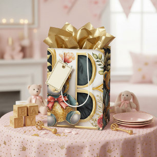 FLoral Teddy Bear letter B Medium Gift Bag