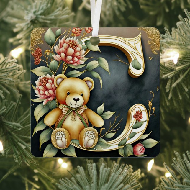 FLoral Teddy Bear letter C Metal Tree Decoration (Insitu)