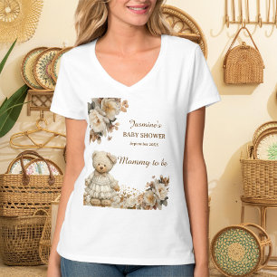 Floral Teddy Bear Mommy to Be Baby Shower T-Shirt