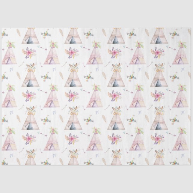 Floral TeePee Gift Wrapping Tissue Paper (Front)