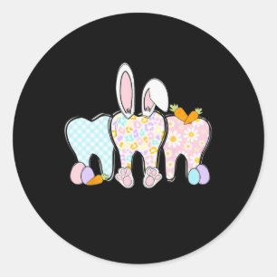 Floral Teeth Bunny Ears Dental Squad Happy Easter Classic Round Sticker