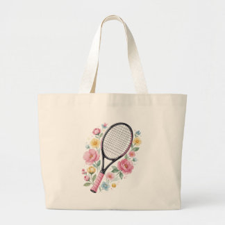 Floral Tennis Tote Bag Cute Tennis Racket Flowers 