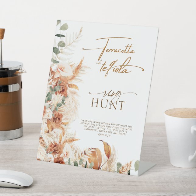 Floral Terracotta and Tequila Ring Hunt Bridal  Pedestal Sign (In SItu)