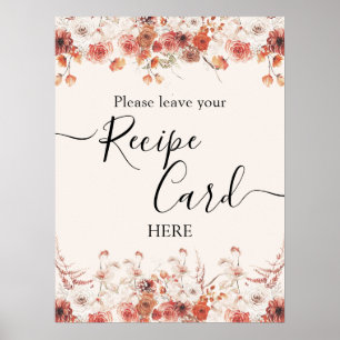 Floral Terracotta Autumn Bridal Shower Recipe Card Poster