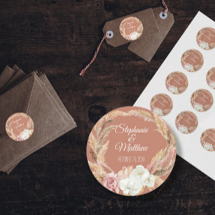 Floral Terracotta Blush Boho Pampas Palm Wedding Classic Round Sticker