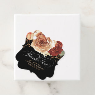 Floral Terracotta Boho Black Wedding Thank You Favour Tags