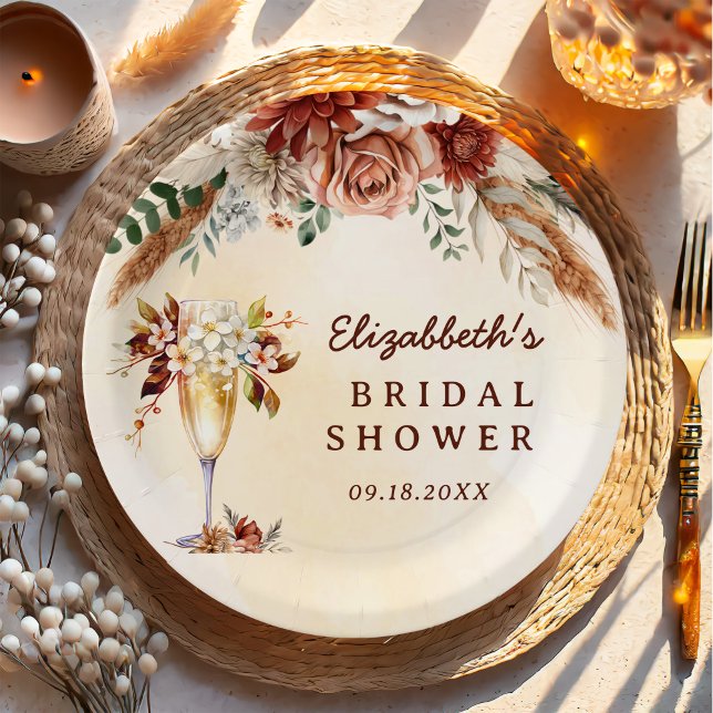 Floral Terracotta Boho Bridal Shower  Paper Plate (Creator Uploaded)