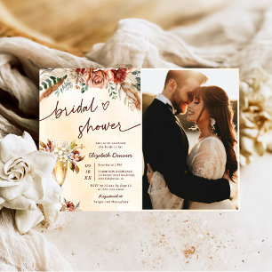 Floral Terracotta Boho Bridal Shower Photo Invitation