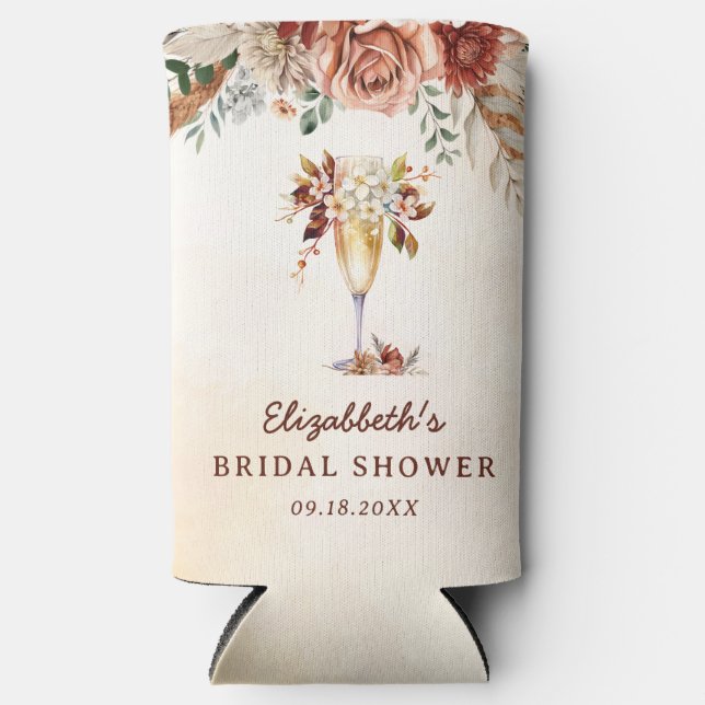 Floral Terracotta Boho Bridal Shower  Seltzer Can Cooler (Front)