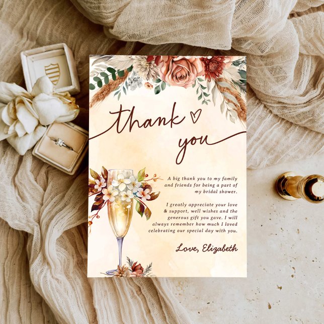 Floral Terracotta Boho Bridal Shower  Thank You Card (Creator Uploaded)
