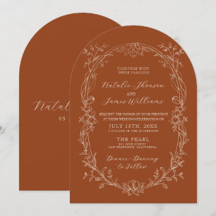 Floral Terracotta Burnt Orange Arched Boho Wedding Invitation