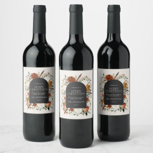 Floral terracotta Christmas botanical elegant Wine Label