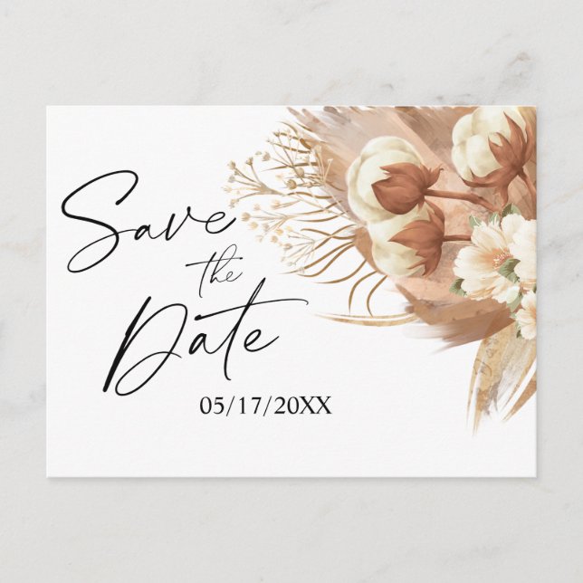 Floral Terracotta Fall Boho Wedding Save The Date Announcement Postcard (Front)