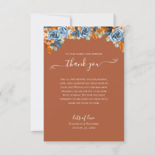 Floral Terracotta Fall Navy Blue Rust Wedding Boho Thank You Card