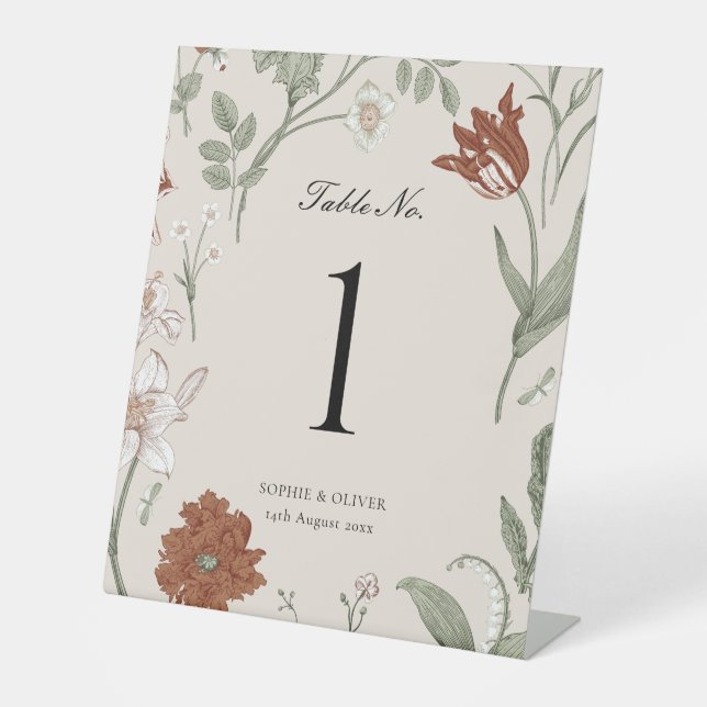  Floral Terracotta Table Numbers Pedestal Sign (Front)