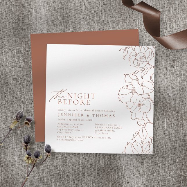 Floral terracotta the night before rehearsal invitation (Creator Uploaded)