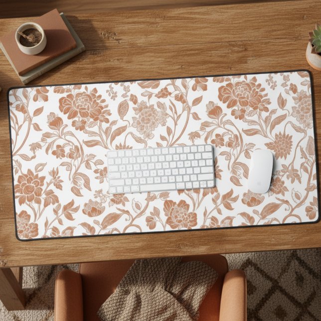 Floral Terracotta Toile Pattern Desk Mat (Add a touch of rustic charm to your home office with this Floral Terracotta Toile Desk Mat!)