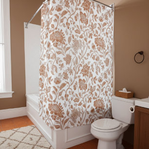Floral Terracotta Toile Pattern Shower Curtain