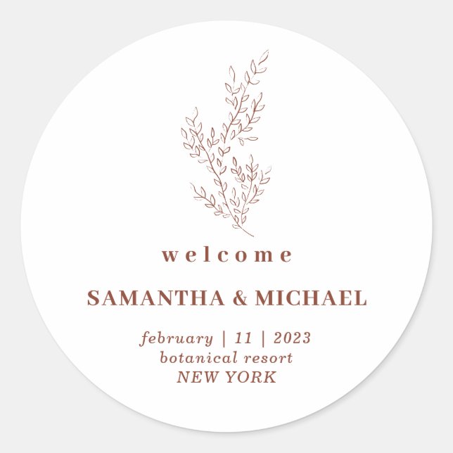Floral Terracotta Welcome Wedding Elegant Autumn Classic Round Sticker (Front)