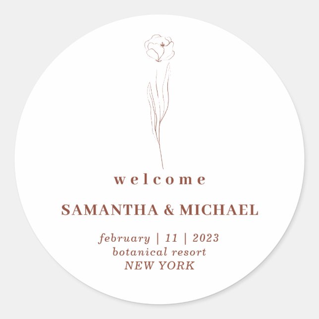 Floral Terracotta Welcome Wedding Elegant Classic Round Sticker (Front)