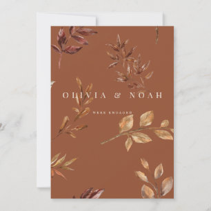 Floral Terracotta We're Engaged Announcement Card