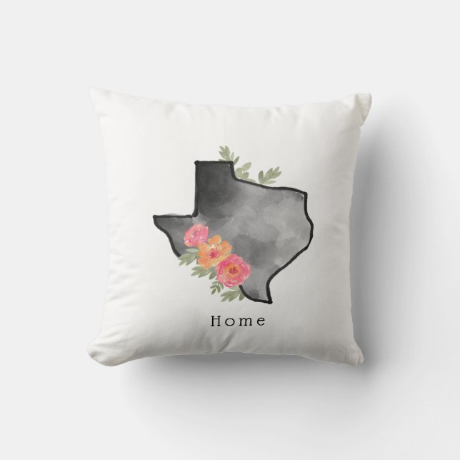 Floral Texas state home throw pillow (Front)