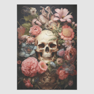Floral Textured Skull Decoupage Tissue Paper