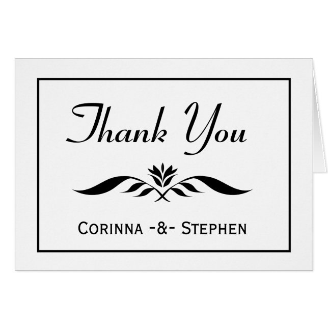 Floral Thank You Black And White Elegant Modern (Front Horizontal)
